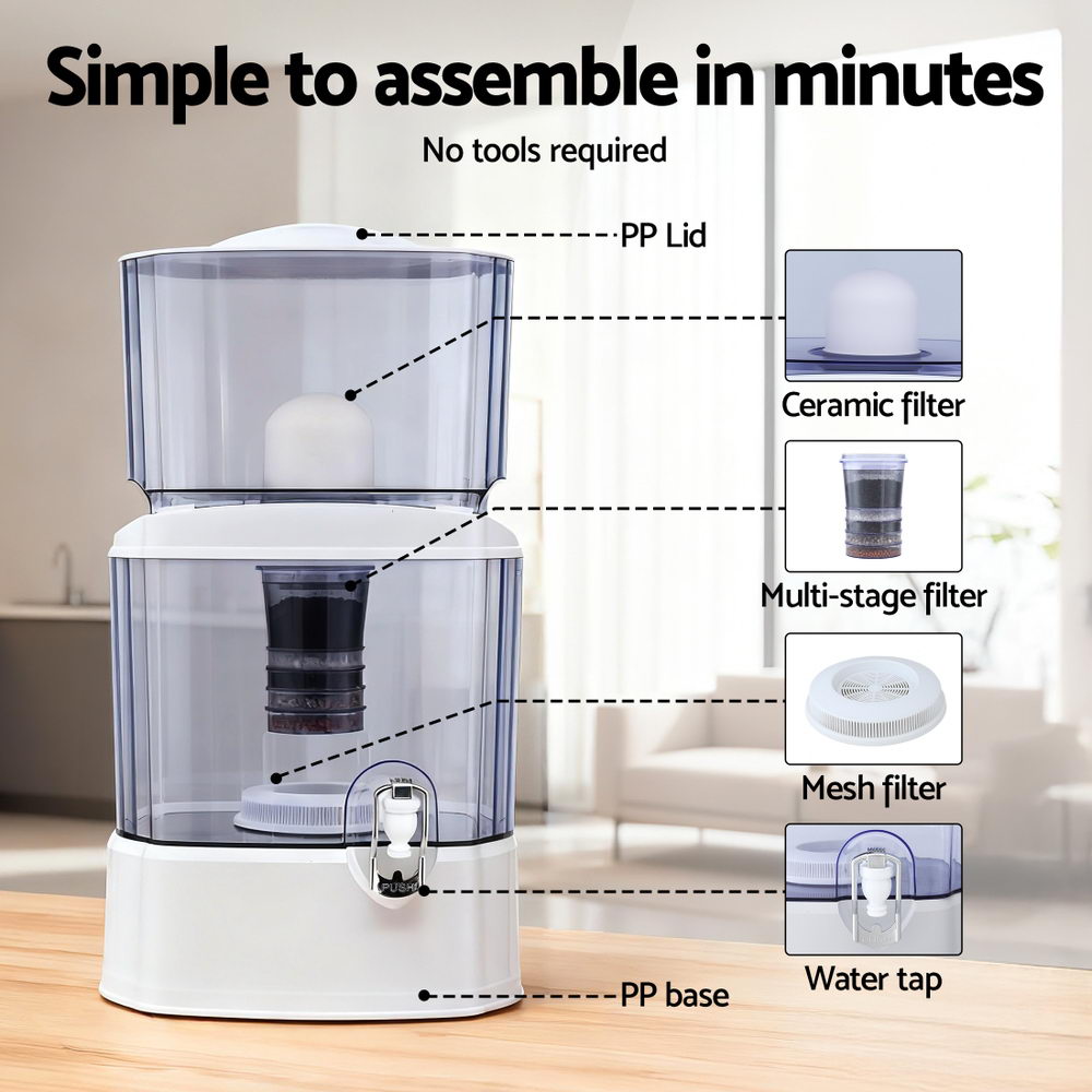 Devanti Benchtop Water Filter 24L Gravity Multi-Stage BPA-Free Home Camping