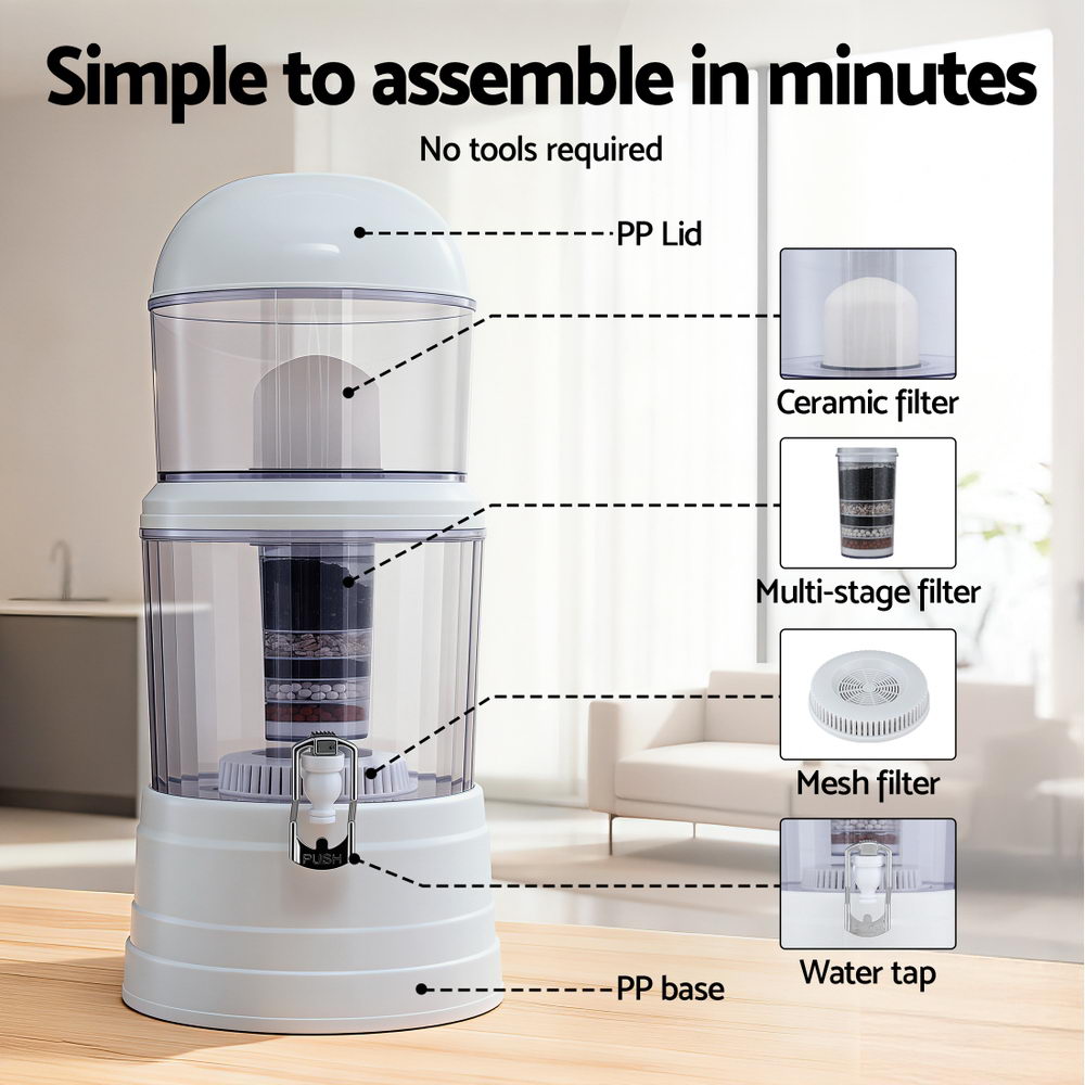 Devanti Benchtop Water Filter 14L Gravity Multi-Stage BPA-Free Home Camping