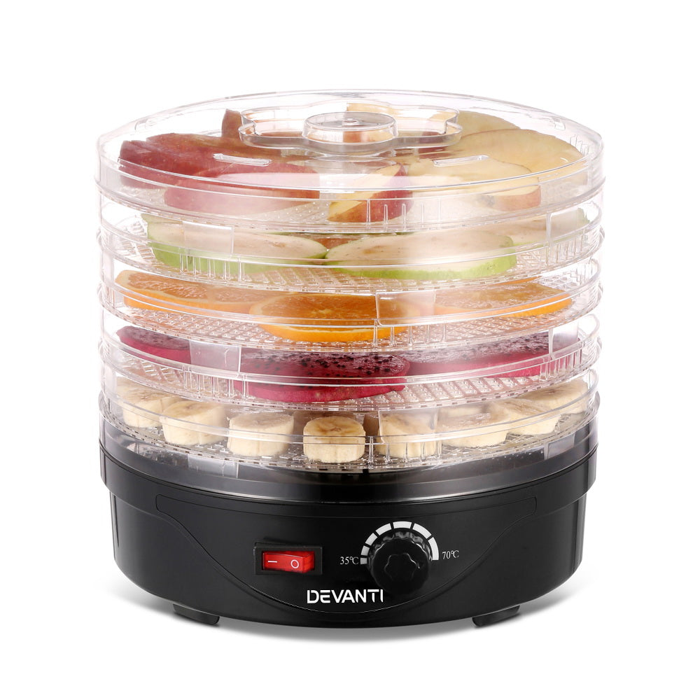 Devanti 5-Tray Food Dehydrator Fruit & Beef Jerky Dryer Black