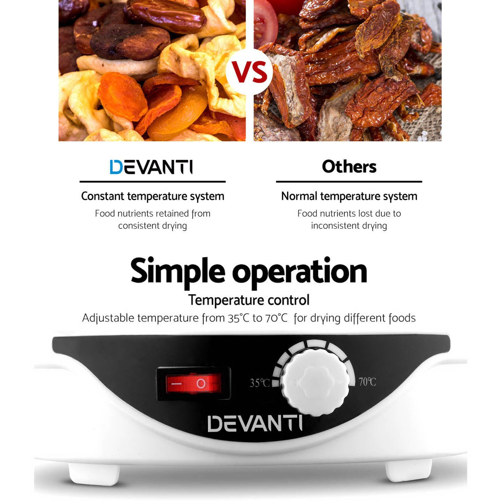 Devanti 5-Tray Food Dehydrator Fruit & Beef Jerky Dryer White