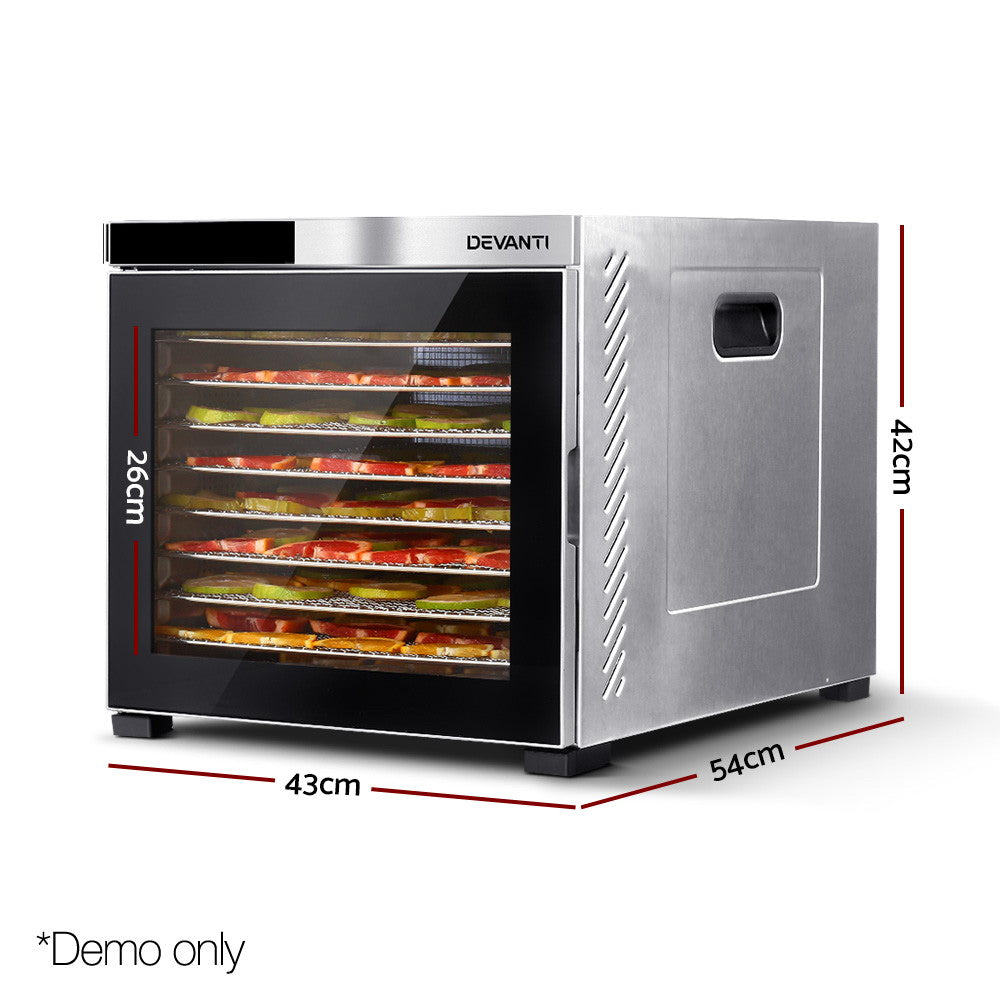 Devanti 10-Tray Stainless Steel Food Dehydrator Fruit & Jerky Dryer