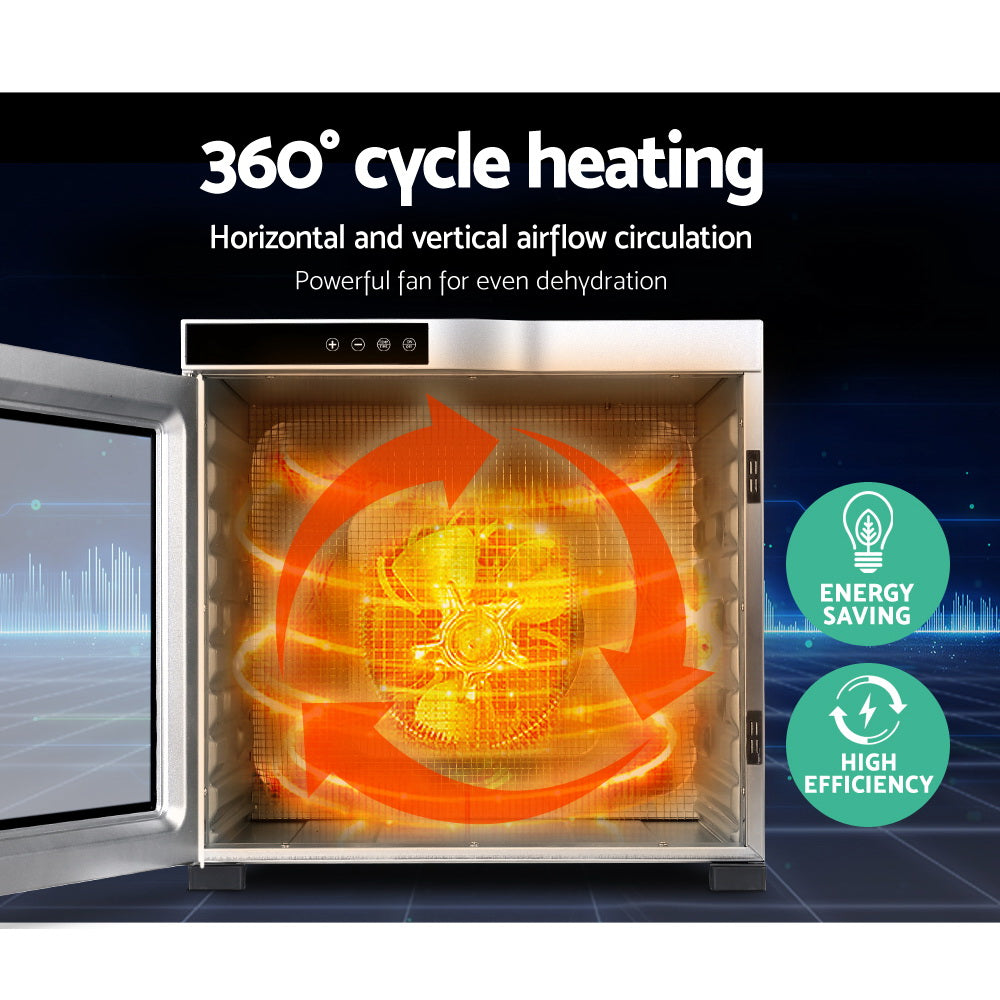 Devanti 10-Tray Stainless Steel Food Dehydrator Fruit & Jerky Dryer