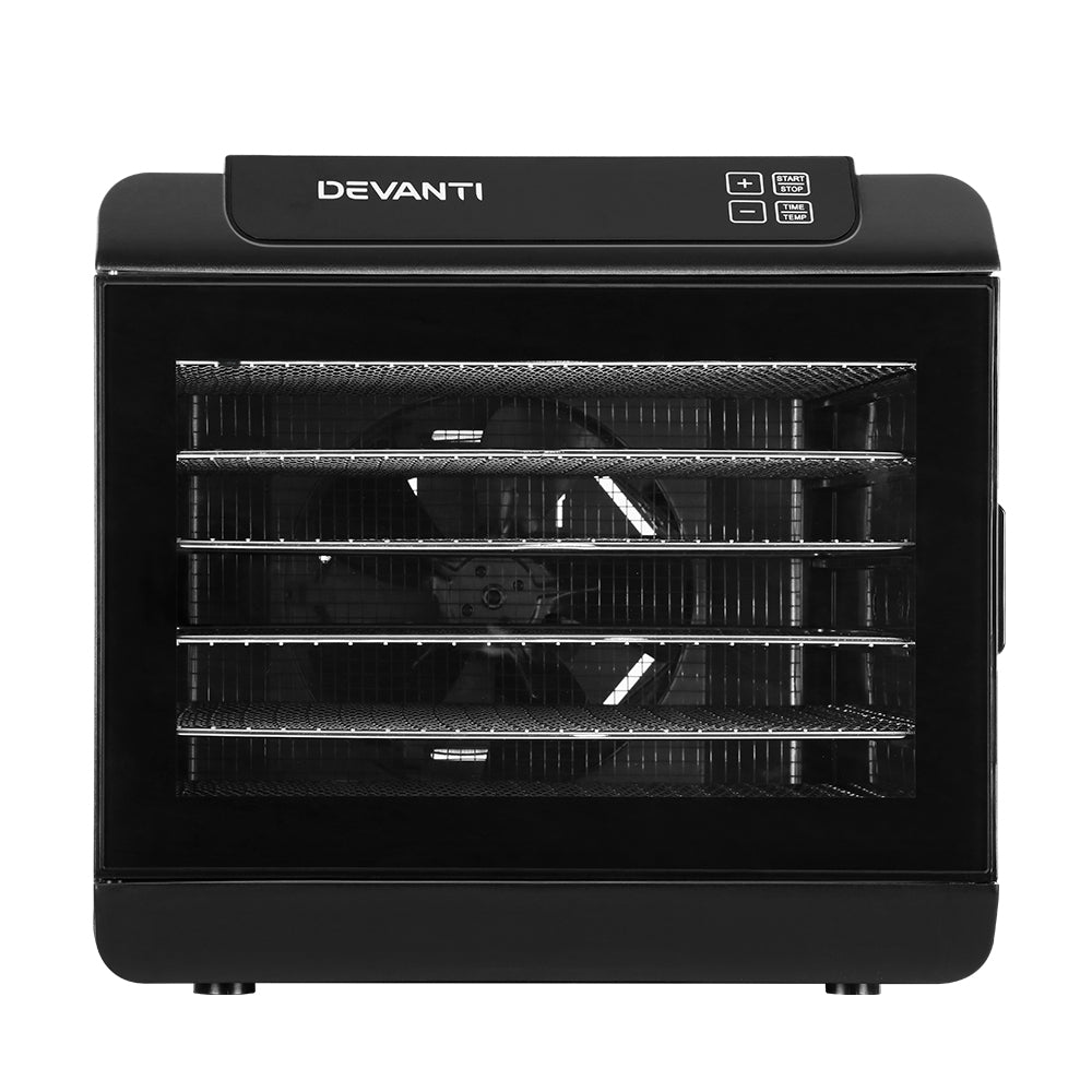 Devanti 6-Tray Stainless Steel Food Dehydrator Commercial Beef Jerky Maker Fruit Dryer Black