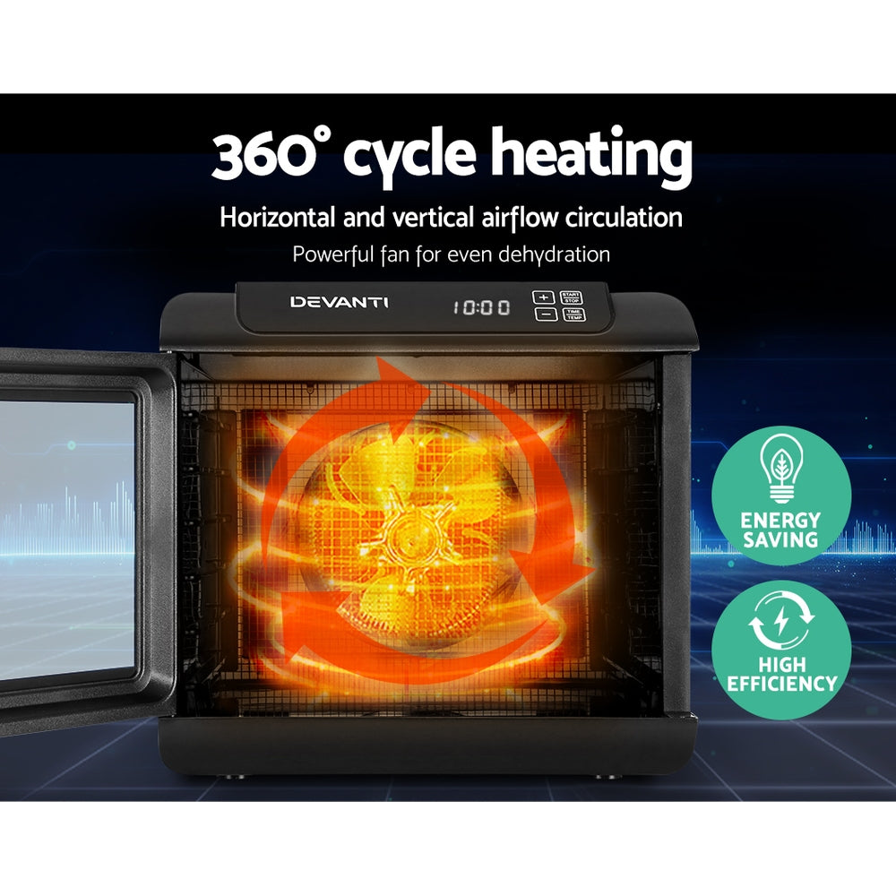 Devanti 6-Tray Stainless Steel Food Dehydrator Commercial Beef Jerky Maker Fruit Dryer Black