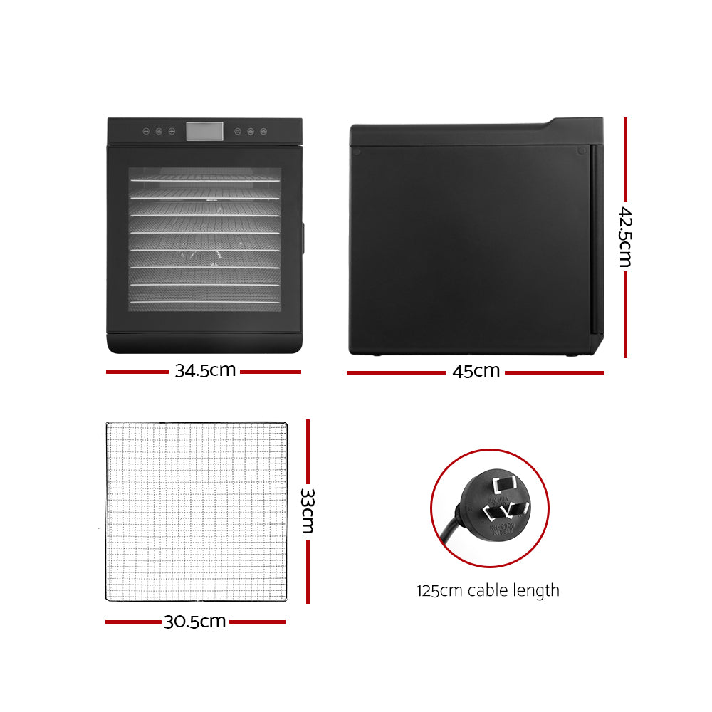 Devanti 10-Tray Stainless Steel Food Dehydrator Commercial Fruit & Jerky Dryer