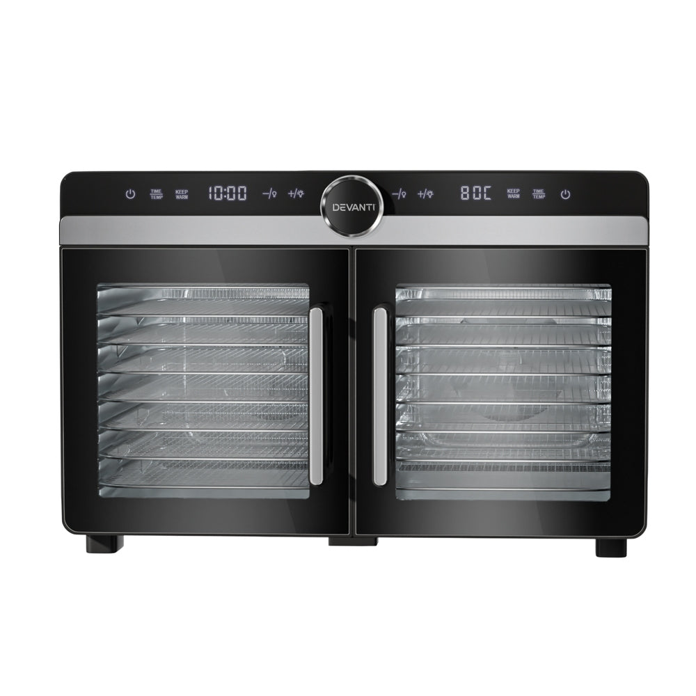 Devanti 16-Tray Dual-Zone Stainless Steel Food Dehydrator Fruit & Jerky Dryer