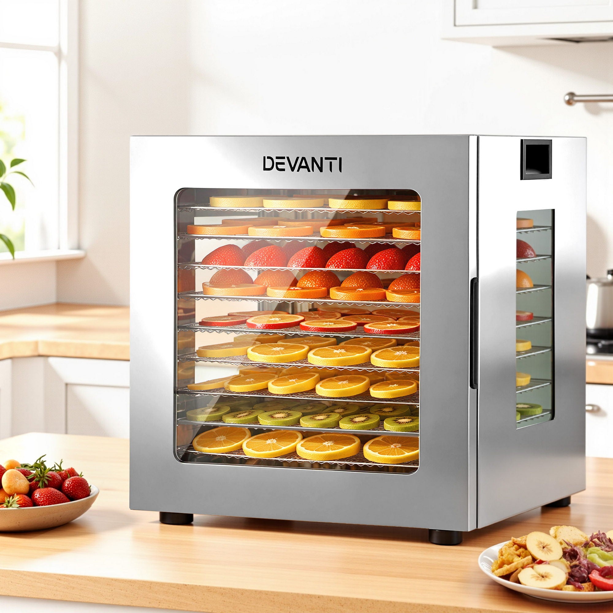 Devanti 10-Tray Stainless Steel Food Dehydrator with Glass Door & Preset Programs