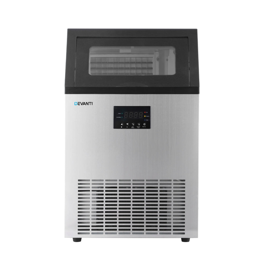 Devanti Commercial Ice Maker – 60kg Daily Output, Cubed Ice, Stainless Steel