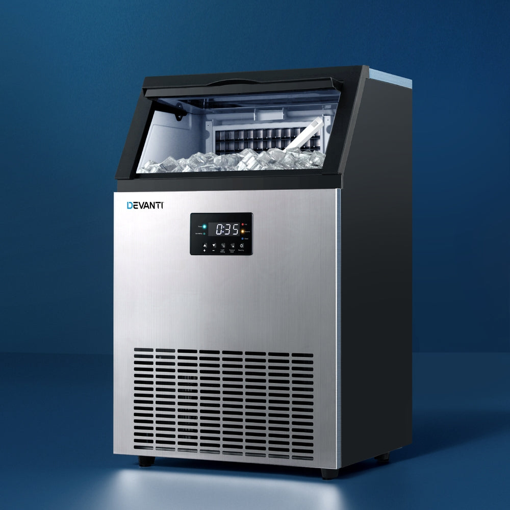 Devanti Commercial Ice Maker – 60kg Daily Output, Cubed Ice, Stainless Steel