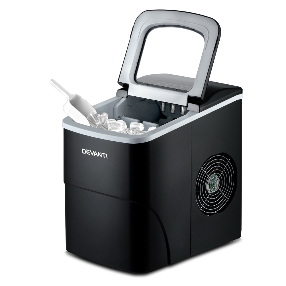 Devanti Portable Ice Maker – 12kg Daily Output, 2L Water Tank, Black