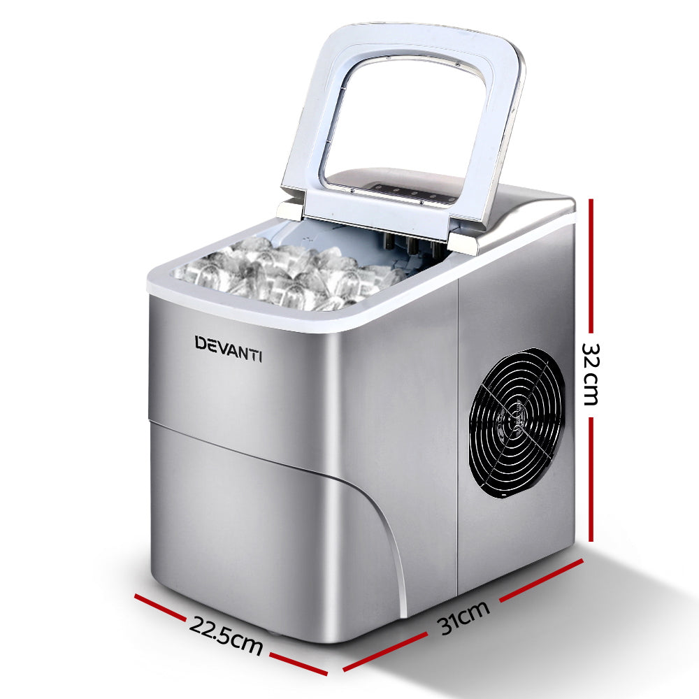 Devanti Portable Ice Maker – 12kg Daily Output, Silver