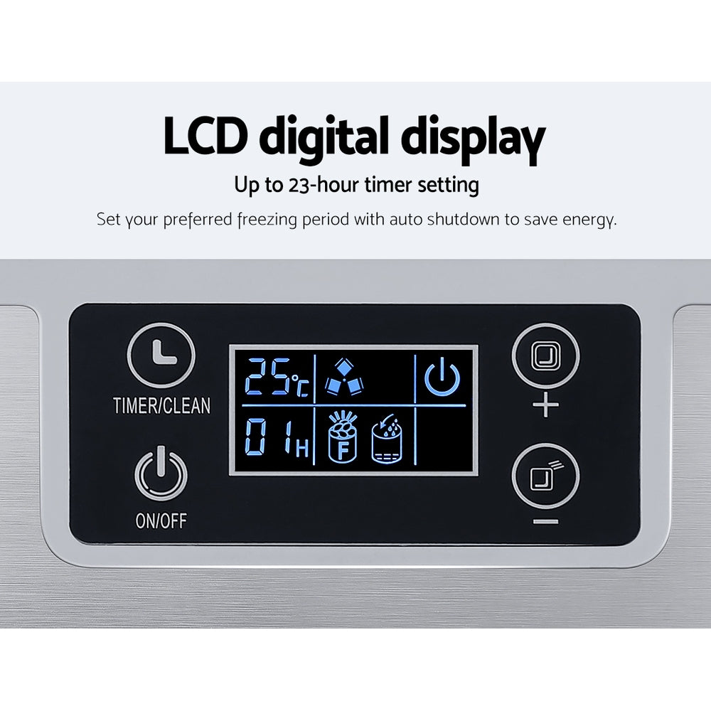 Devanti Portable Ice Maker – 20kg Daily Output, Cubed Ice, Stainless Steel