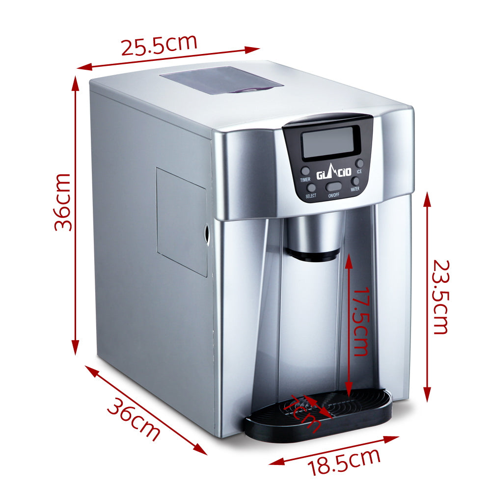 Devanti 2L Portable Ice Maker & Water Dispenser – 12kg Daily Output, Silver