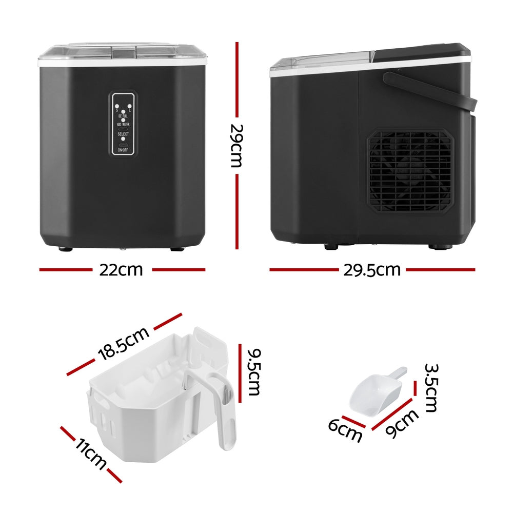 Devanti Portable Ice Maker – 12kg Daily Output, 1.3L Water Tank, Black