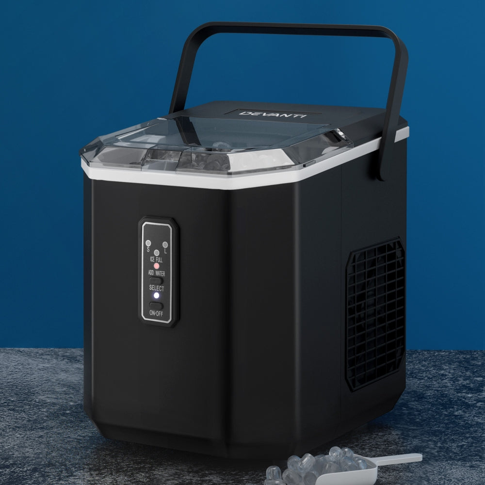 Devanti Portable Ice Maker – 12kg Daily Output, 1.3L Water Tank, Black