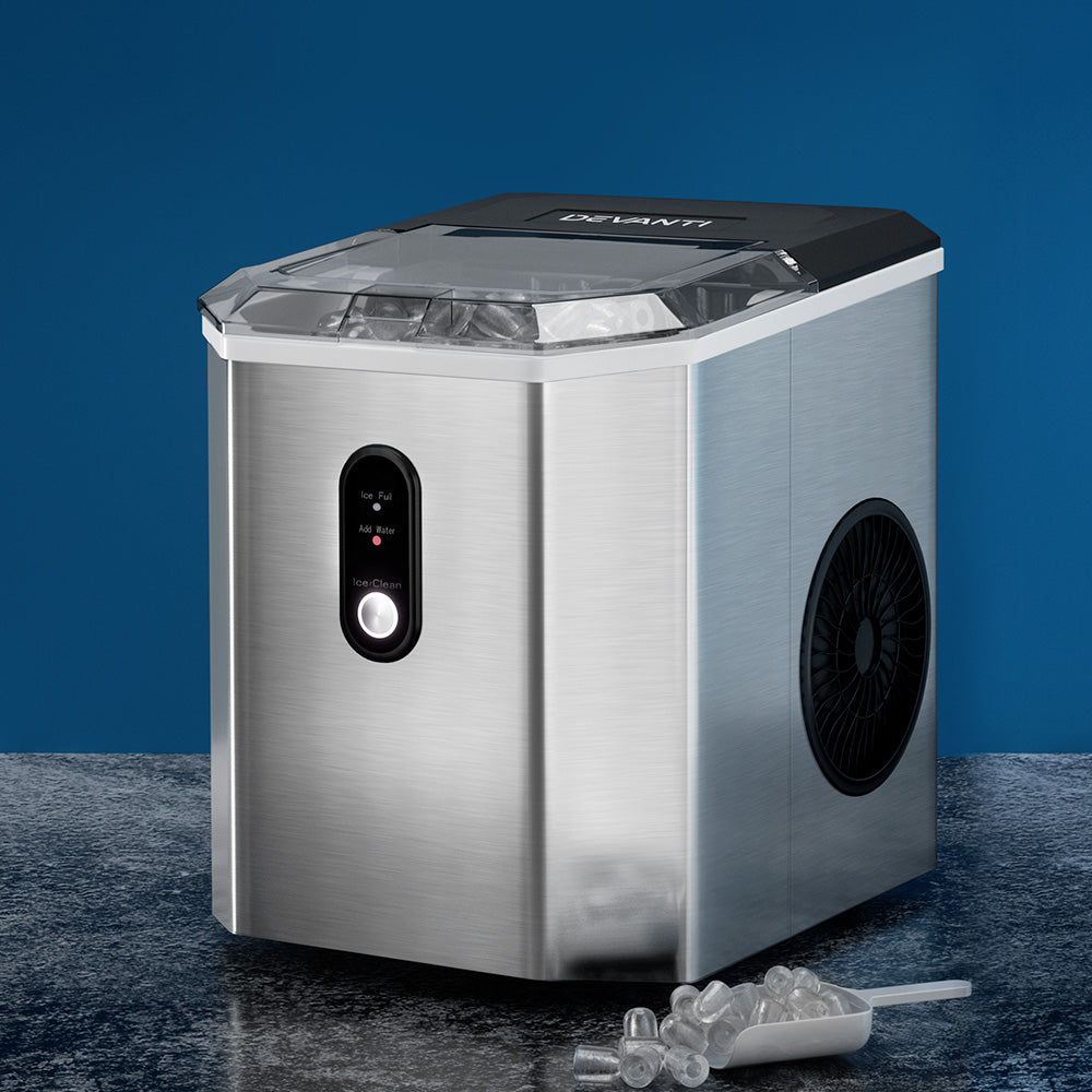 Devanti Portable Ice Maker – 12kg Daily Output, Stainless Steel