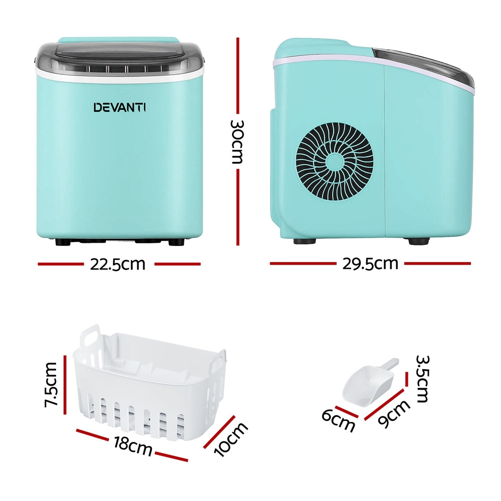 Devanti Portable Ice Maker – 12kg Daily Output, Green