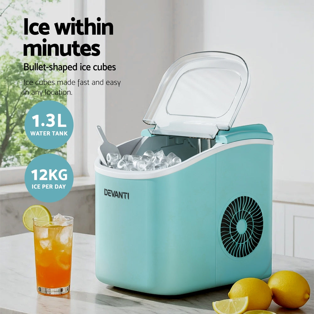 Devanti Portable Ice Maker – 12kg Daily Output, Green