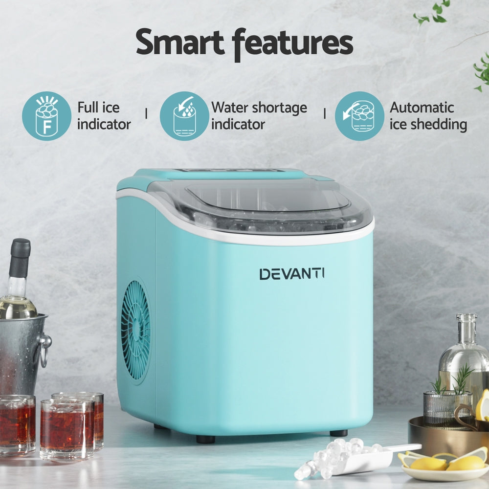 Devanti Portable Ice Maker – 12kg Daily Output, Green