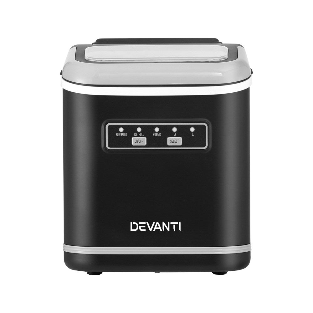 Devanti Portable Ice Maker – 12kg Daily Output, Self-Cleaning, Black