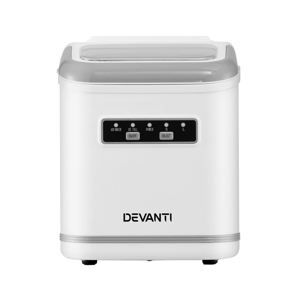 Devanti Portable Ice Maker – 12kg Daily Output, Self-Cleaning, White