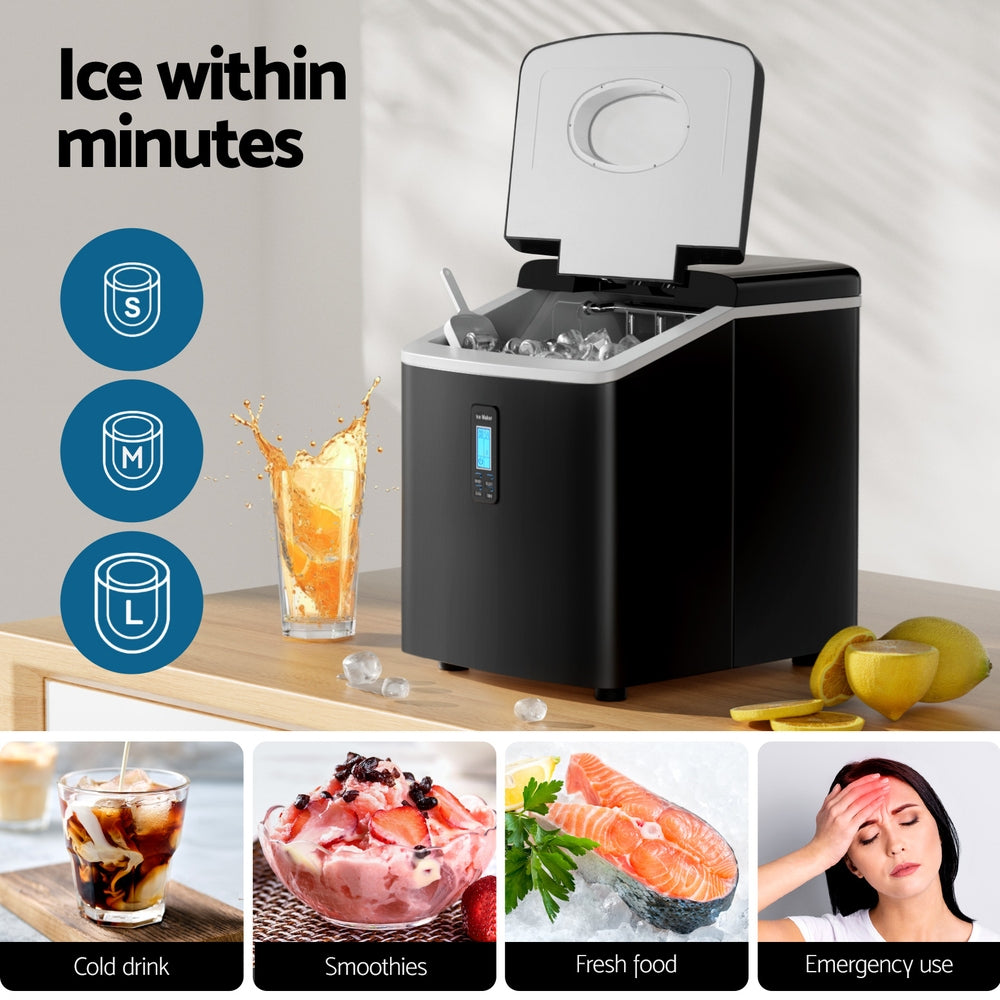 Devanti 15kg Portable Ice Maker – 3 Ice Sizes, Black