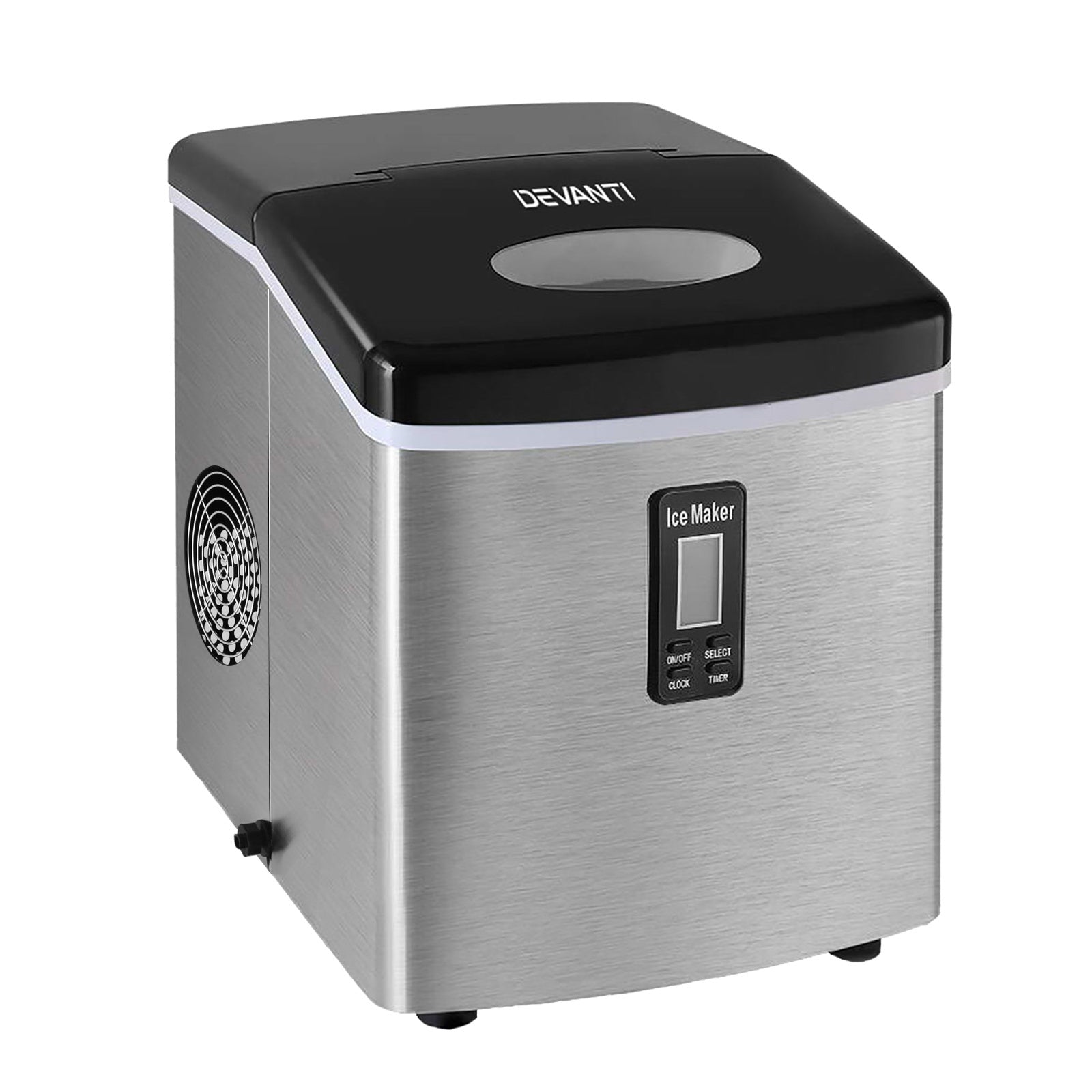 Devanti 15kg Portable Ice Maker – 3 Ice Sizes, Stainless Steel & Black