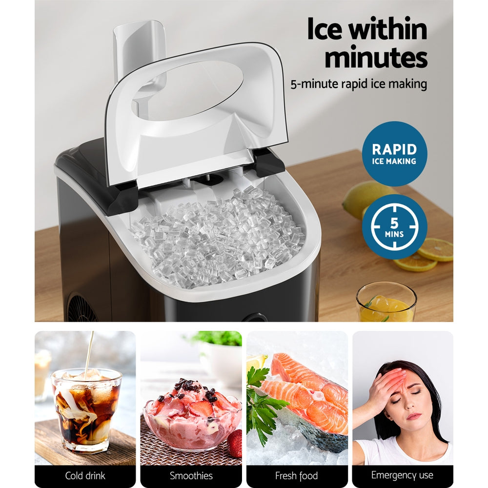 Devanti Nugget Ice Maker – 15kg Daily Output, Fast Ice, Black