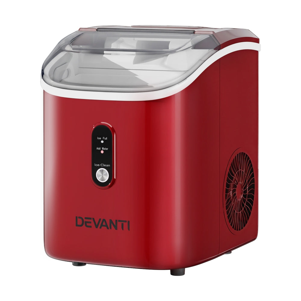 Devanti Nugget Ice Maker – 15kg Daily Output, Self-Cleaning, Red