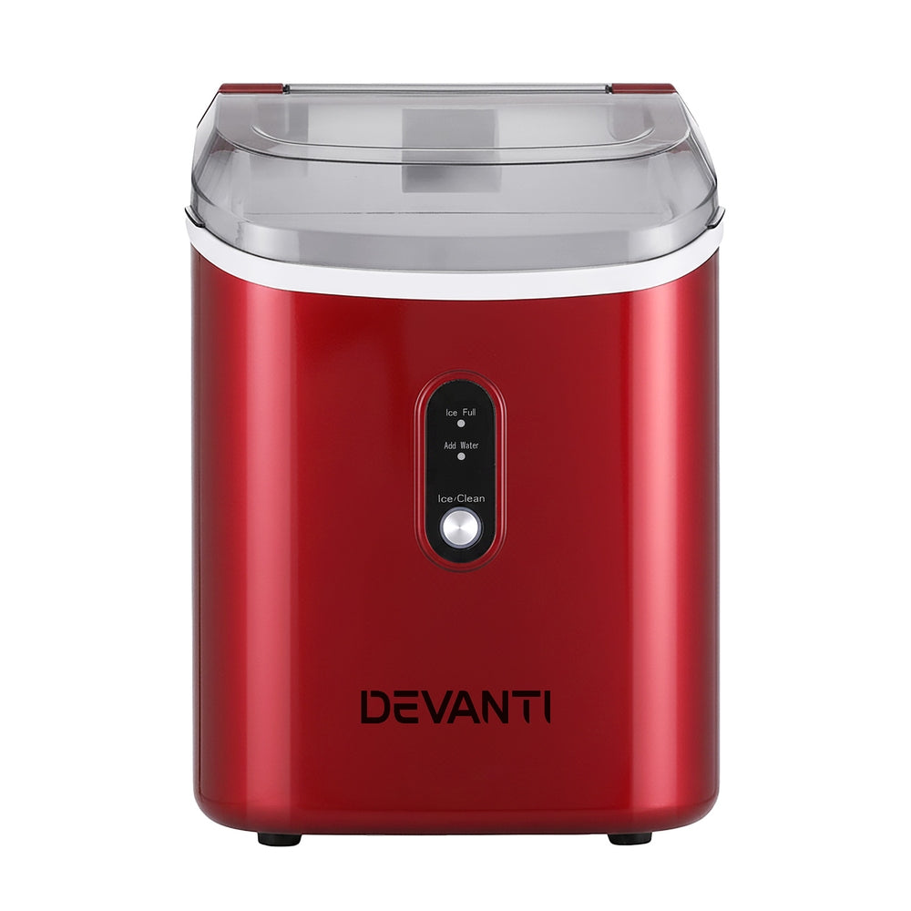 Devanti Nugget Ice Maker – 15kg Daily Output, Self-Cleaning, Red