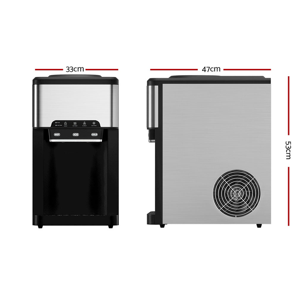 Devanti 3-in-1 Ice Maker & Hot/Cold Water Dispenser – 20kg Daily Output, Stainless Steel