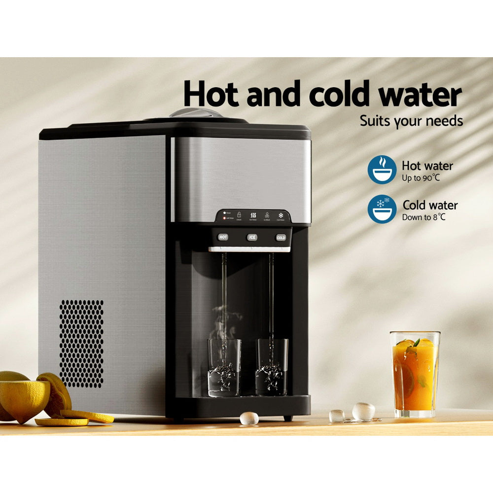 Devanti 3-in-1 Ice Maker & Hot/Cold Water Dispenser – 20kg Daily Output, Stainless Steel