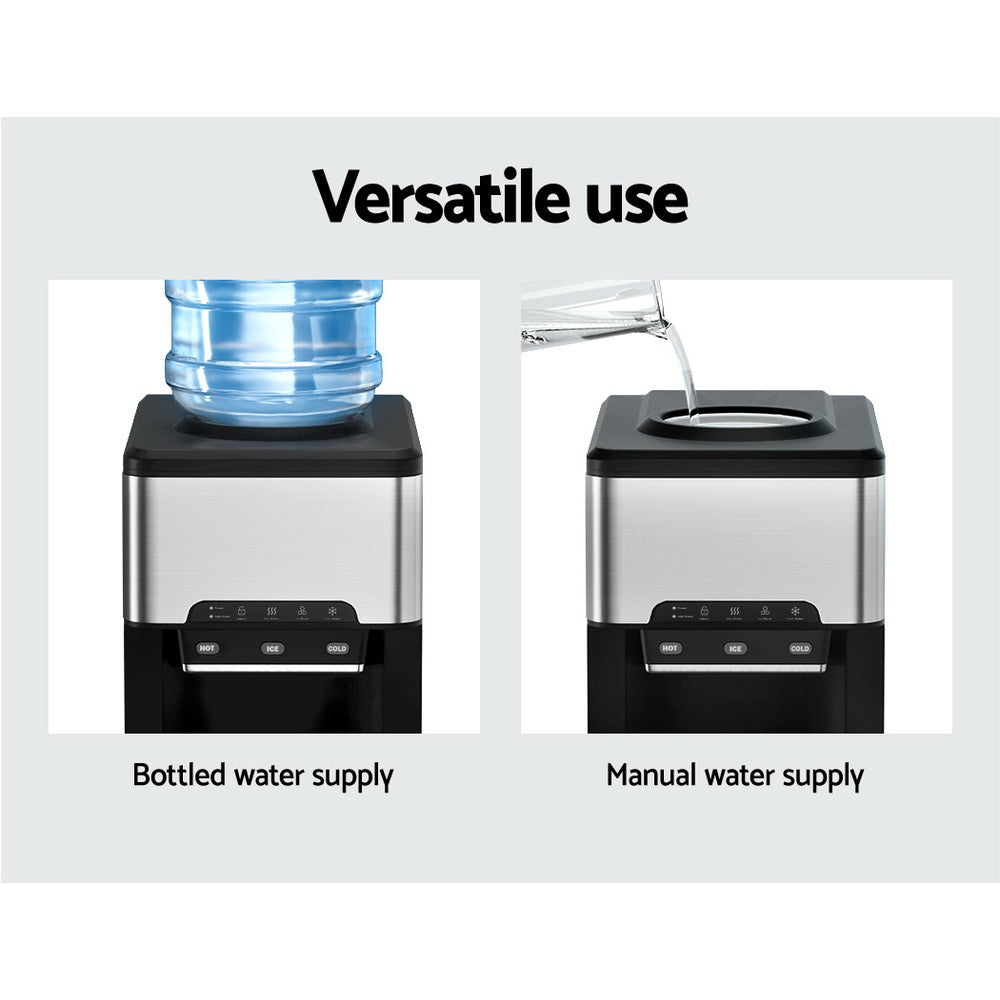 Devanti 3-in-1 Ice Maker & Hot/Cold Water Dispenser – 20kg Daily Output, Stainless Steel