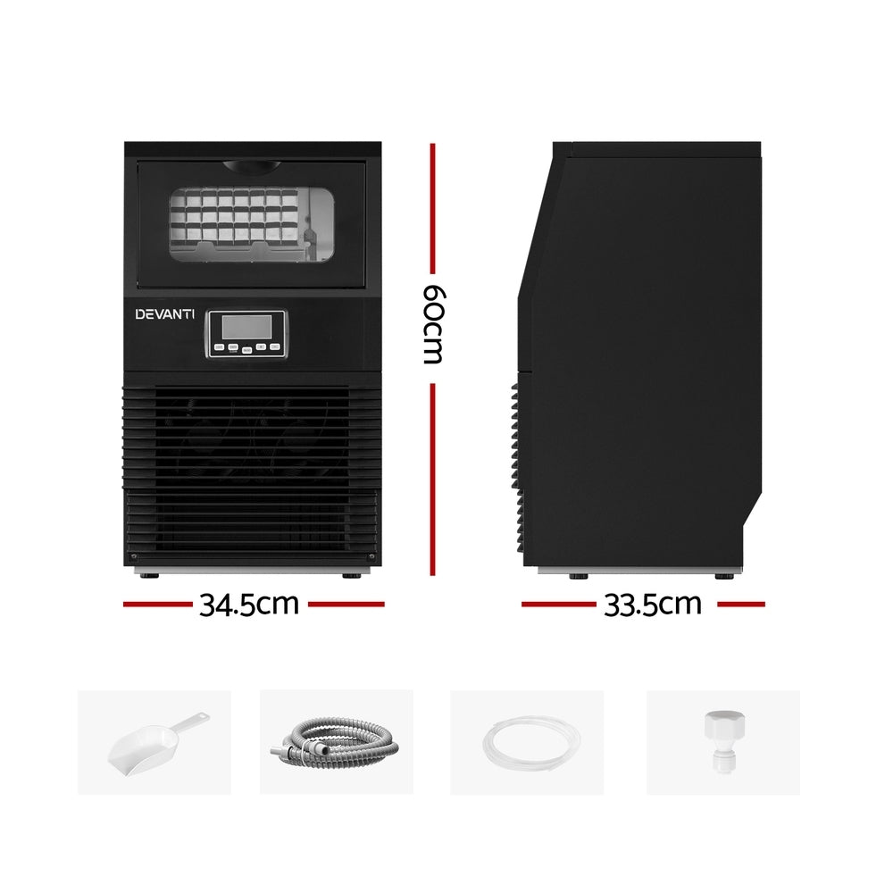 Devanti Commercial Ice Maker – 30kg Daily Output, Cubed Ice, Black