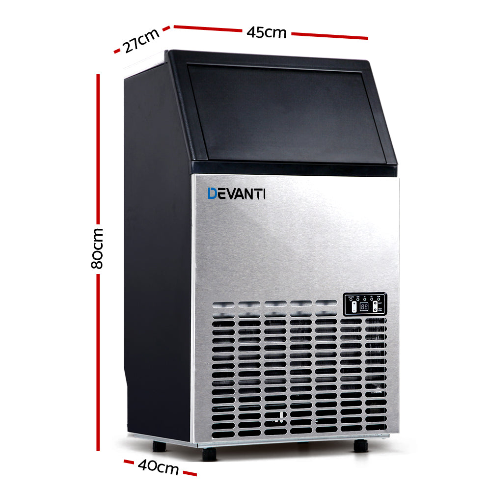 Devanti Commercial Ice Maker – 60kg Ice Production, Stainless Steel