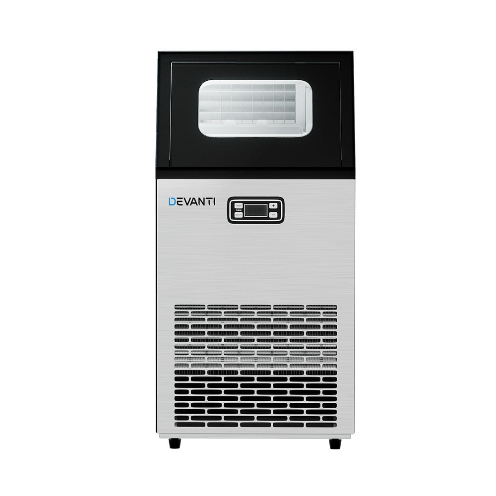 Devanti Commercial Ice Maker – 45kg Daily Output, Cubed Ice, Stainless Steel