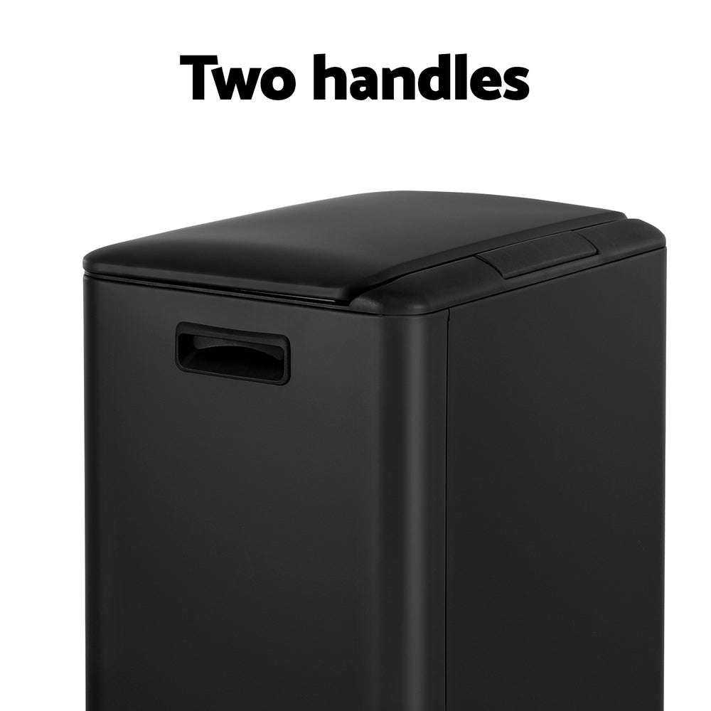 Cefito 40L Dual Compartment Pedal Bin Waste & Recycling Rubbish Bin Black