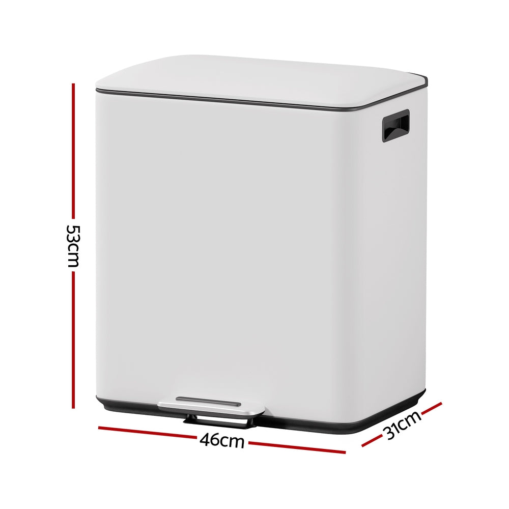 Cefito 40L Dual Compartment Pedal Bin for Waste & Recycling – White