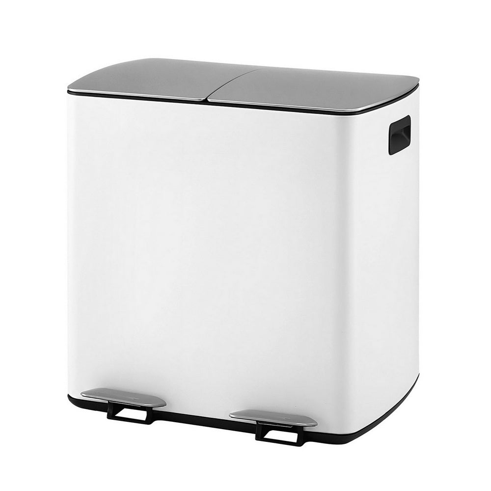 Cefito 40L Dual Compartment Pedal Bin Waste & Recycling Rubbish Bin White