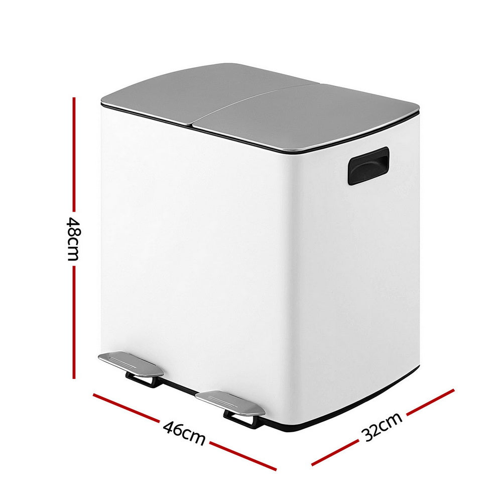 Cefito 40L Dual Compartment Pedal Bin Waste & Recycling Rubbish Bin White