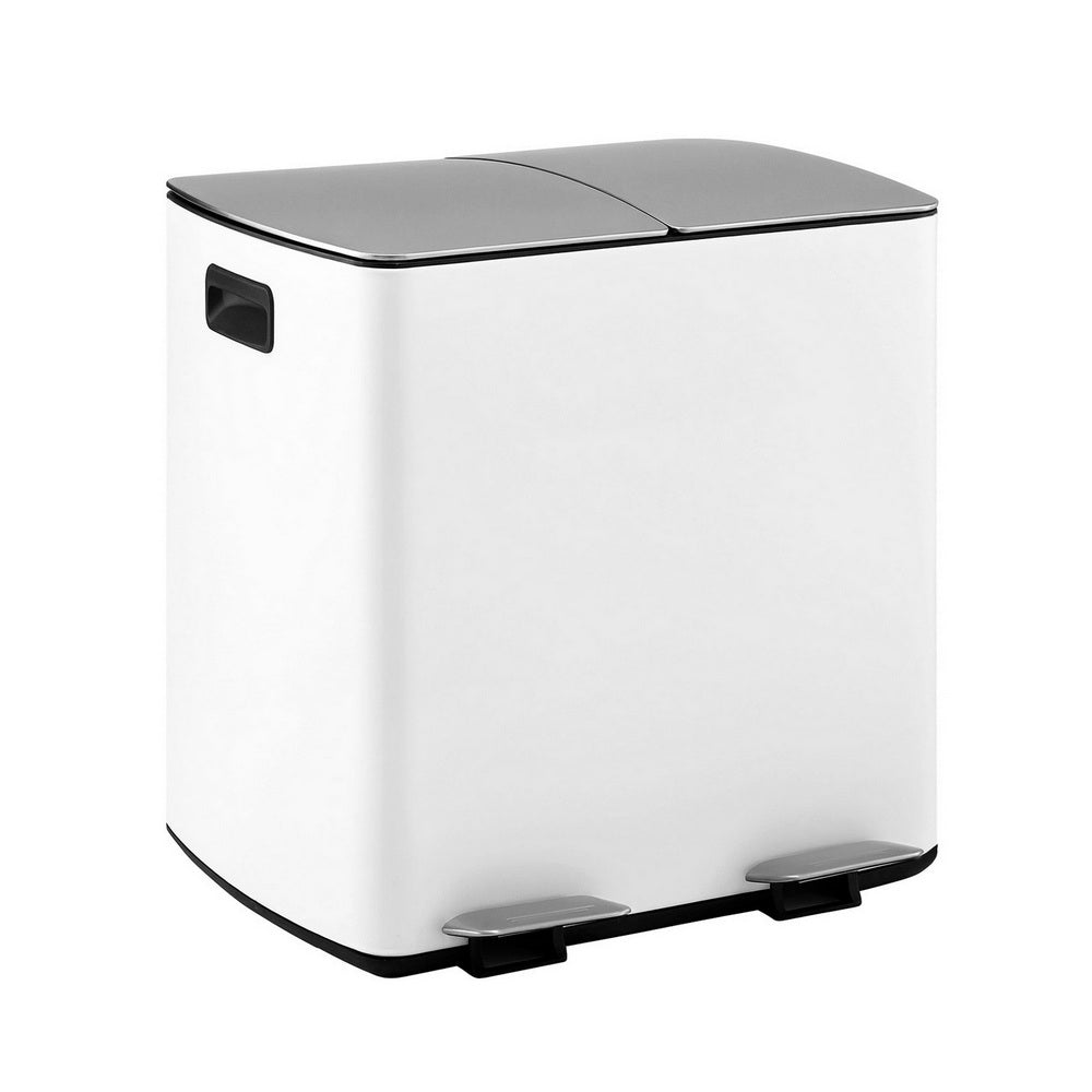 Cefito 40L Dual Compartment Pedal Bin Waste & Recycling Rubbish Bin White
