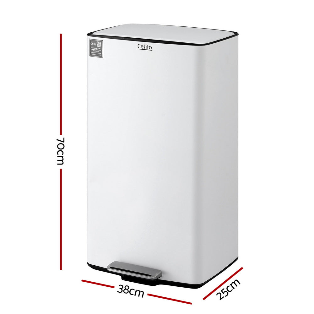 Cefito 40L Pedal Bin Waste & Recycling Rubbish Bin White
