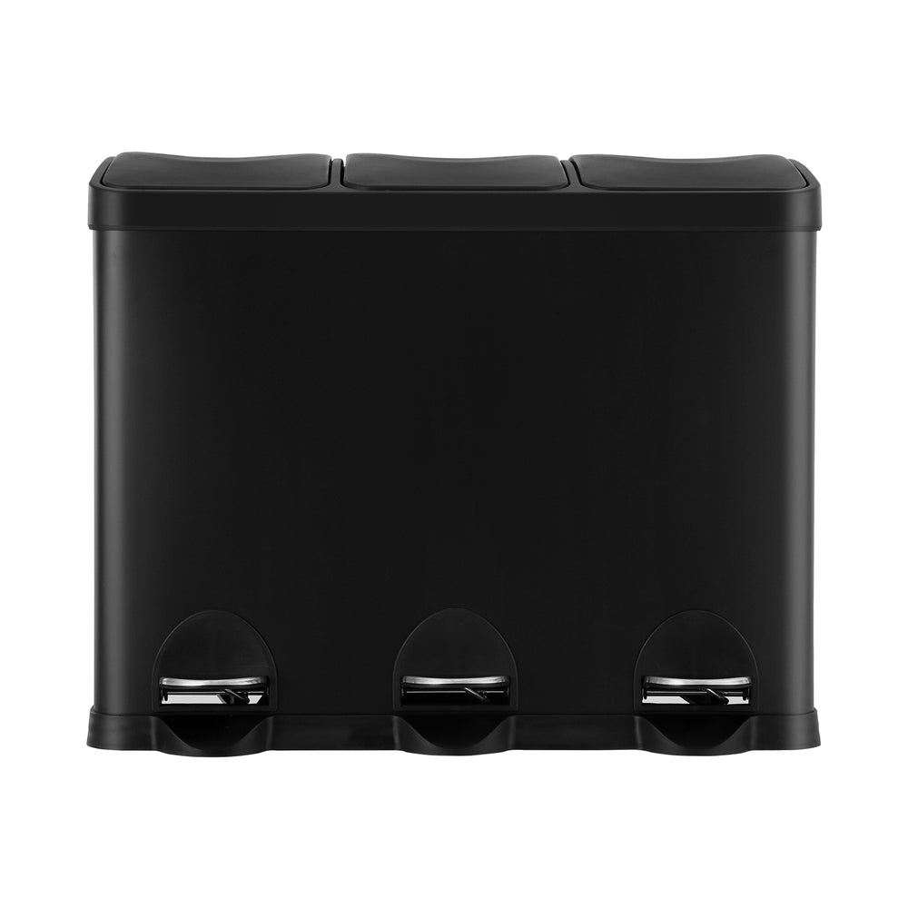 Cefito 45L Triple Compartment Pedal Bin Waste & Recycling Rubbish Bin Black