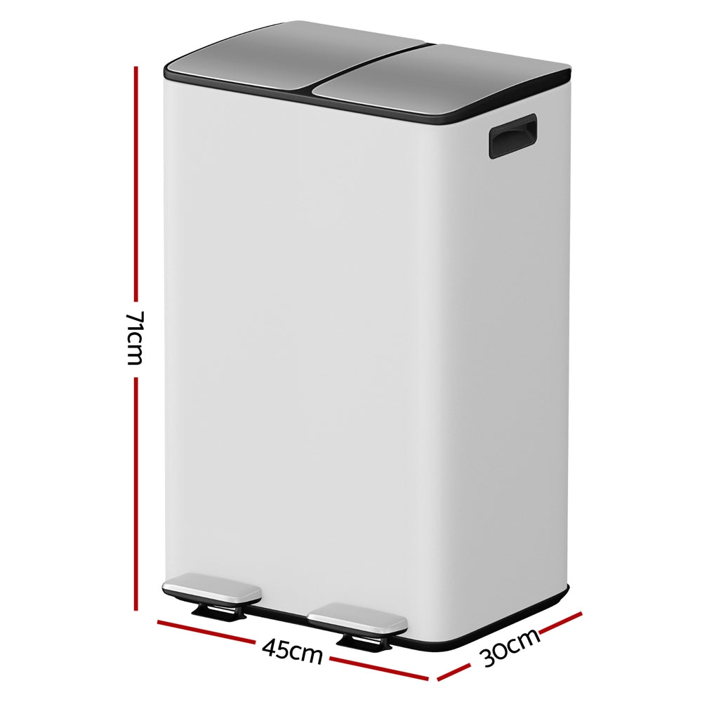 Cefito 60L Dual Compartment Pedal Bin Waste & Recycling Rubbish Bin White