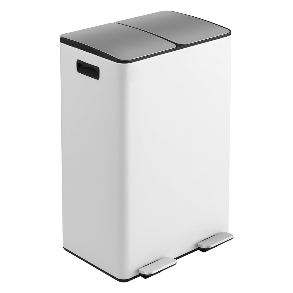 Cefito 60L Dual Compartment Pedal Bin Waste & Recycling Rubbish Bin White