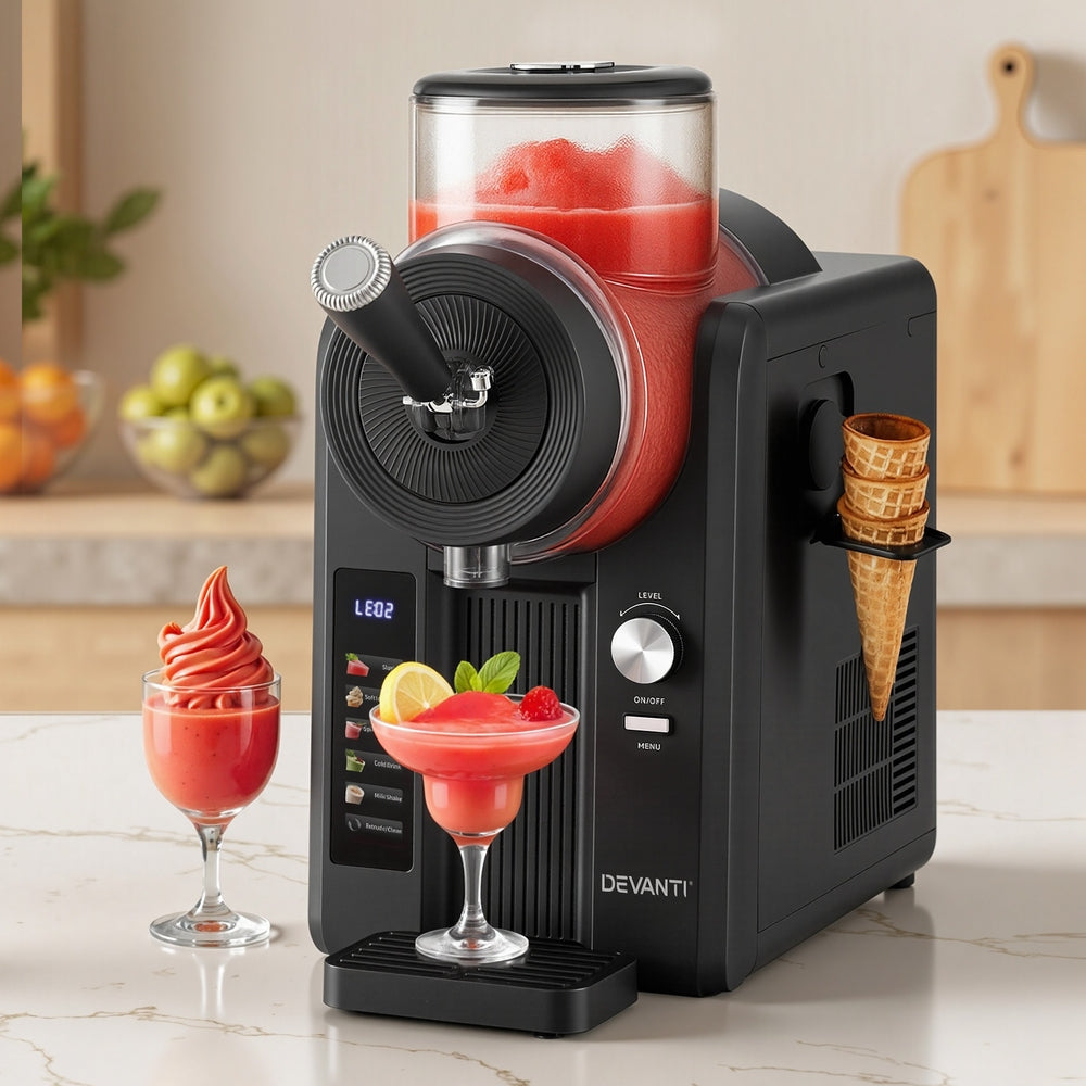 Devanti Slushie & Ice Cream Maker – 2L Capacity, No Pre-Freezing, Black
