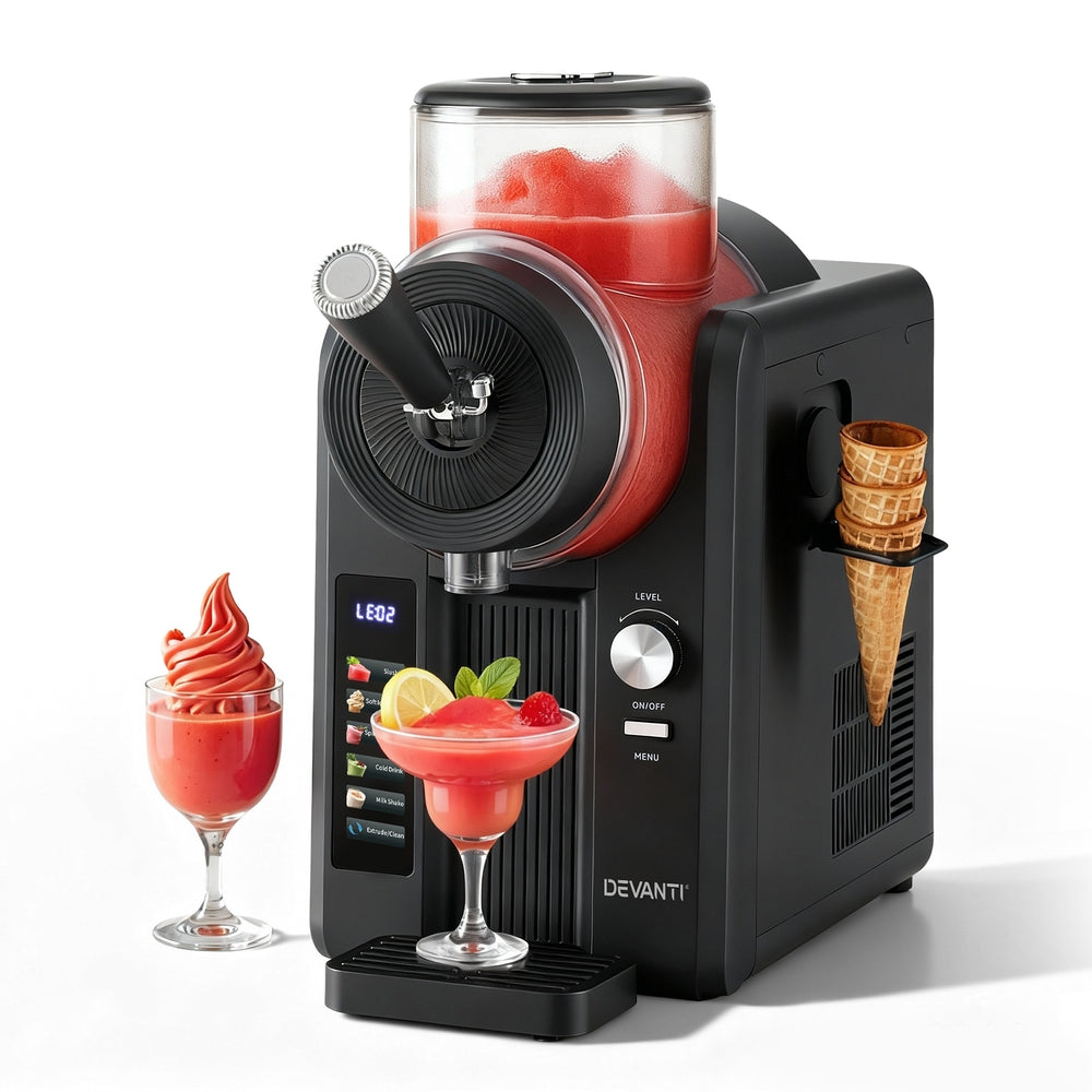 Devanti Slushie & Ice Cream Maker – 2L Capacity, No Pre-Freezing, Black