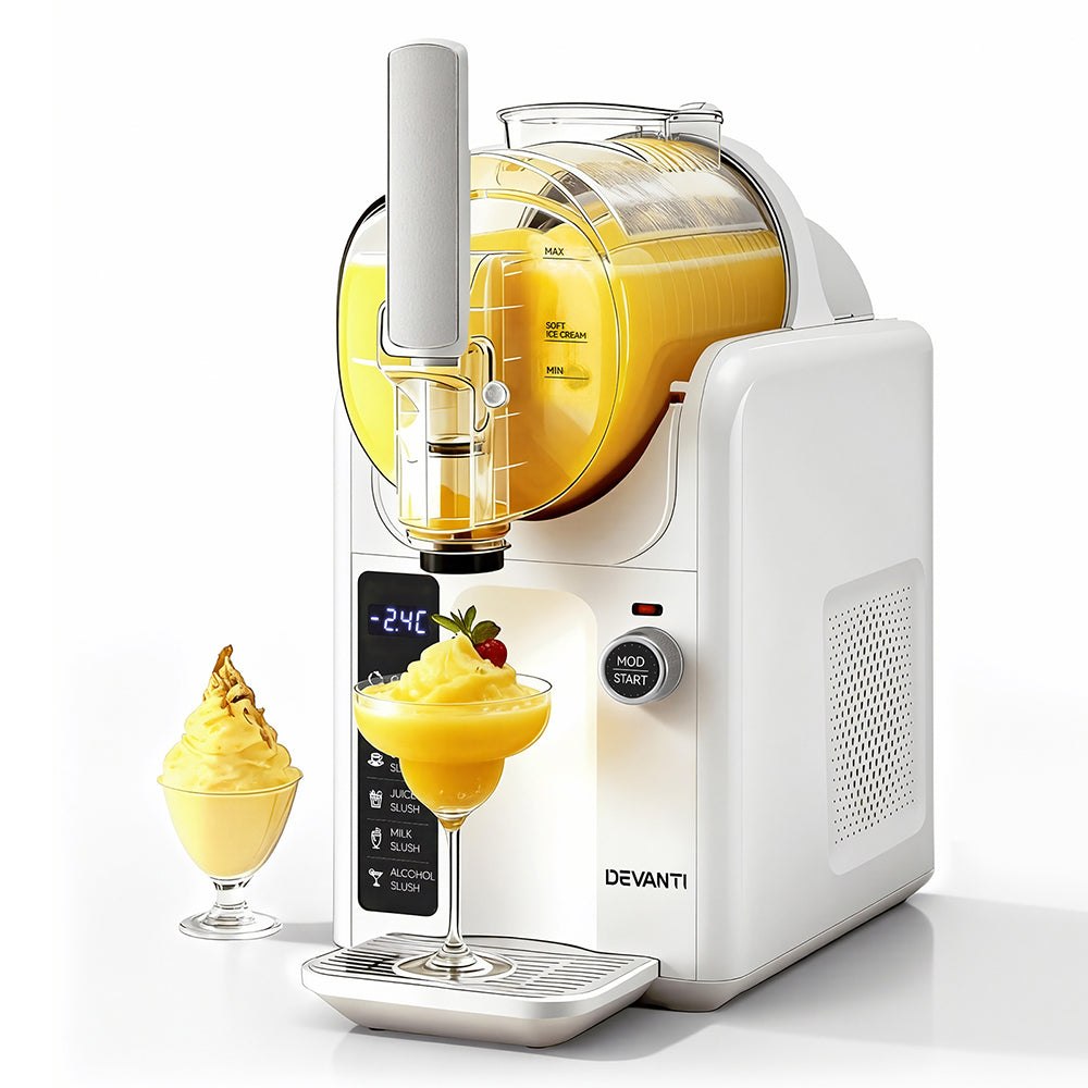Devanti 5-in-1 Slushie & Ice Cream Maker – 2L Capacity, No Pre-Freezing, White