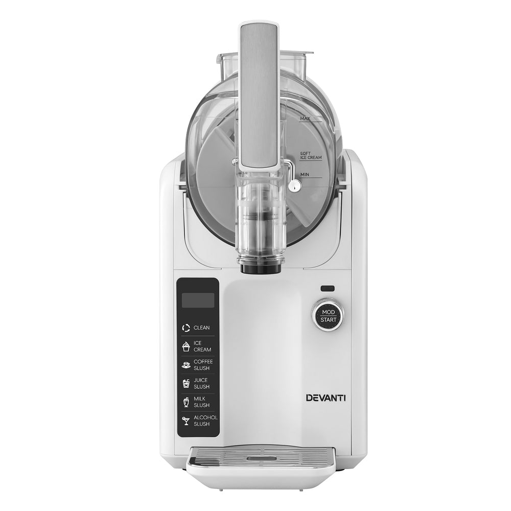 Devanti 5-in-1 Slushie & Ice Cream Maker – 2L Capacity, No Pre-Freezing, White